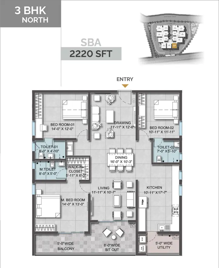 Bren Park City Floor Plan 3BHK (2220 sqft) floor plan